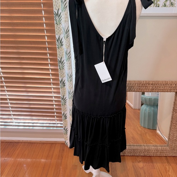 SPLENDID Black Dress Carolina Tie Shoulder Tiered Viscose Bow Details Size M NWT - Picture 5 of 7